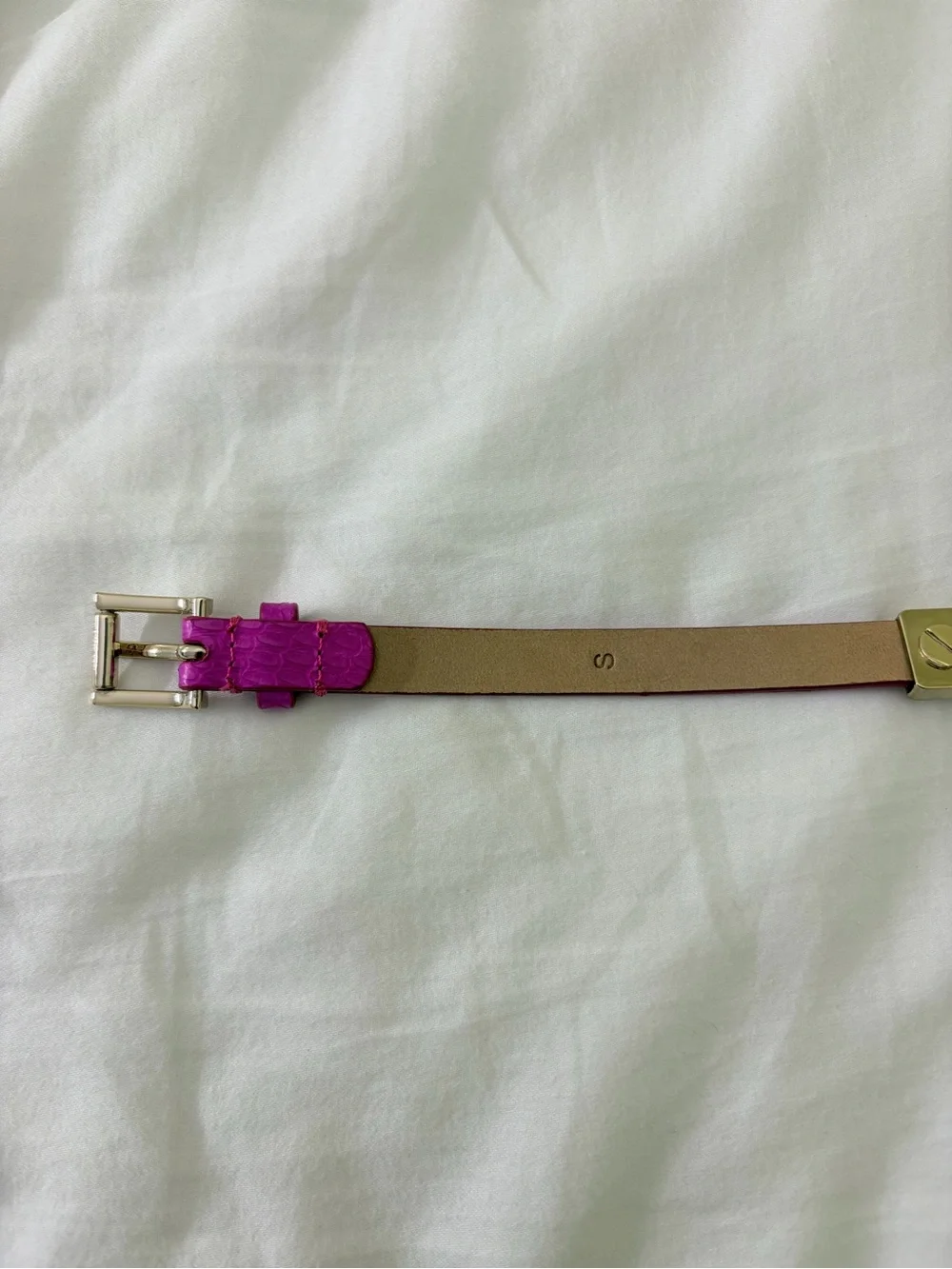 J.Crew Genuine Leather Skinny Belt Pink Taupe Gray Gold Hardware Size S - Picture 8 of 9